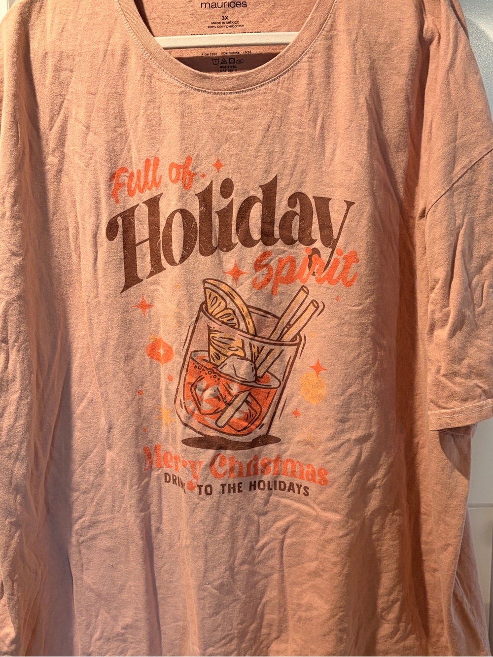 Maurices Women’s Plus size 3x pink/peachy Holiday Spirit graphic tee